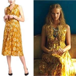 Anthropologie Silk Midi Dress HD Paris Goldspun Golden Paisley Dress Size 2